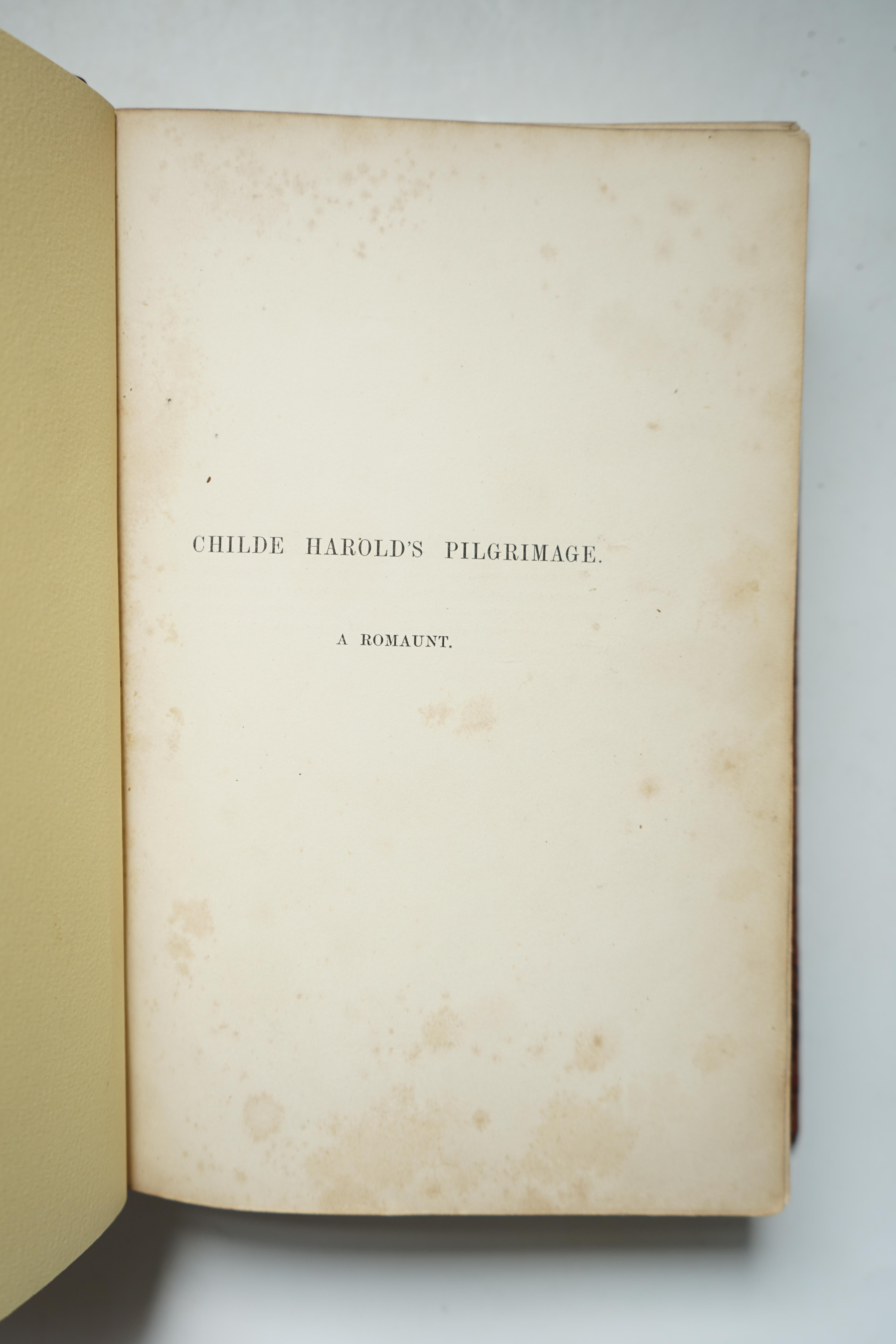 Byron, George Gordon Noel, Lord - Childe Harold’s Pilgrimage, with portrait frontis, engraved title and 60 vignettes by the brothers Finden, folding map at end 8vo, rebacked gilt tooled calf, endpapers renewed, John Murr